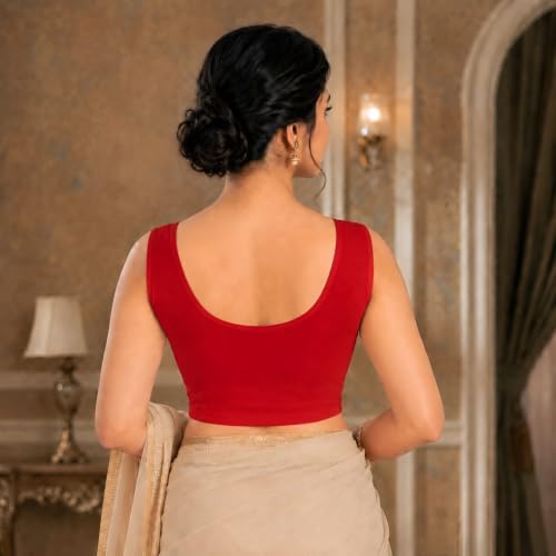 Image of Abhi Readymade Saree Blouse for Women- Sleeveless, Round Neck, Regular-fit, Stretchable, Pull-on Style Blouse