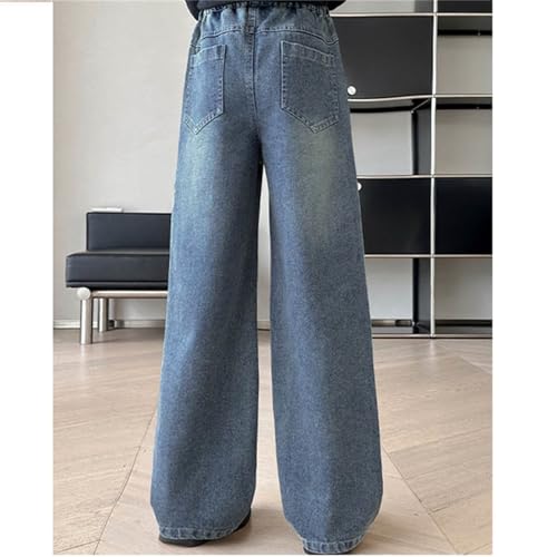 Baggy Denim Pants for Girls Wide Leg Elastic High Waisted Casual Jeans Kids Fall Straight Leg Trousers with Poket3
