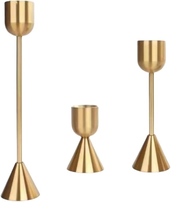 3 Pcs Tapered Candles Candle Holder Golden Aluminium Heavy Base for Room Décor Christmas Decorations Party Wedding Halloween