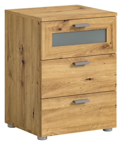 möbelando Nachtkommode >Xeno< in Artisan Eiche Nachbildung 3 Schubkästen Vollauszug Softclose Schubkasten Flur, Diele, Arbeitszimmer, Wohnzimmer, Esszimmer, Jugendzimmer 45x60x40 (BxHxT)