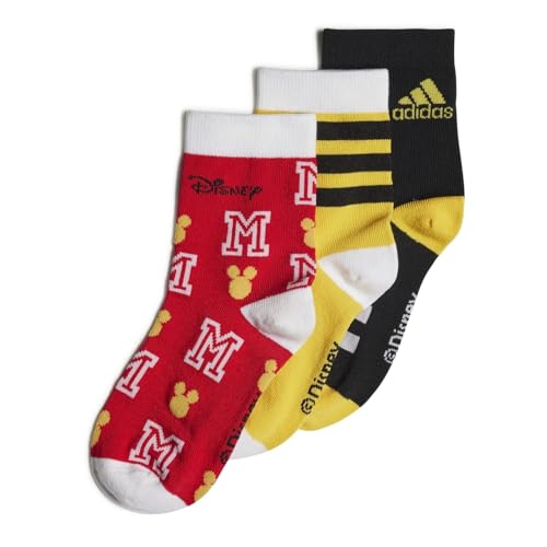 Image of Adidas, X Disney Mickey Mouse Socks 3 Pairs, Socks, Black/Better Scarlet/Bold Gold, Xs, Unisex-Bambino