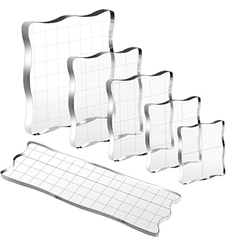 6 Pcs Acrylic Stamp Block, Clear Stamps Block With Grid Lines Assorted Sizes Acrylic Blocks Decorative Stamp Blocks For Scrapbooking Crafts Card Making #TOP21