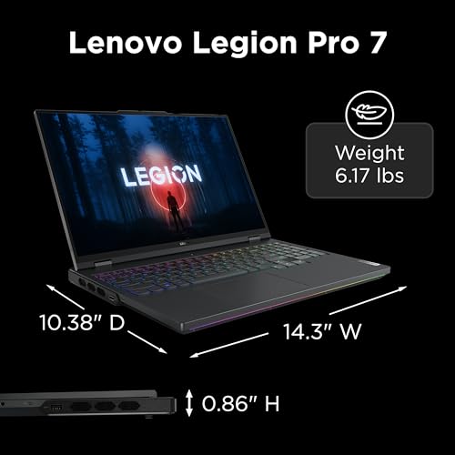 Image of Lenovo Legion Pro 7 Gaming Laptop, NVIDIA GeForce RTX 4080 12GB GDDR6, 16 inch WQXGA Display, AMD Ryzen 9 7945HX, 32GB RAM, 1TB SSD, 2560x1600 px, Windows 11, Onyx Grey