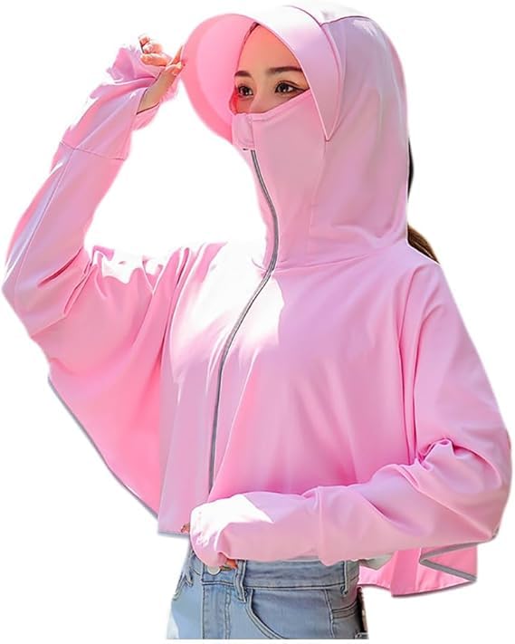 Dayish 1 Pack Womens Sunscreen Hoodie Jacket/Shirt - Advanced UV Protection from Sun & Pollution - UPF 50+ Protection Scarf with Long Sleeve & Face Mask - Outdoor Running (Pink)