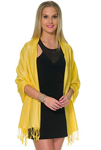 Pashmina Shawls And Wraps For Evening Dresses, Large Soft Pashmina Wedding Vibrant Yellow Shawl #TOP1