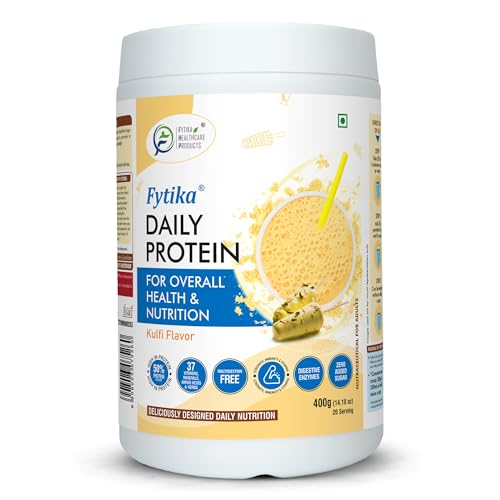 Fytika Daily Protein - 400g (Kulfi, Pack of 1) | Protein Powder for Adults with 37 Essential Vitamins & Minerals, | 50% Protein Per Serve | High Protein Drink for Women & Men