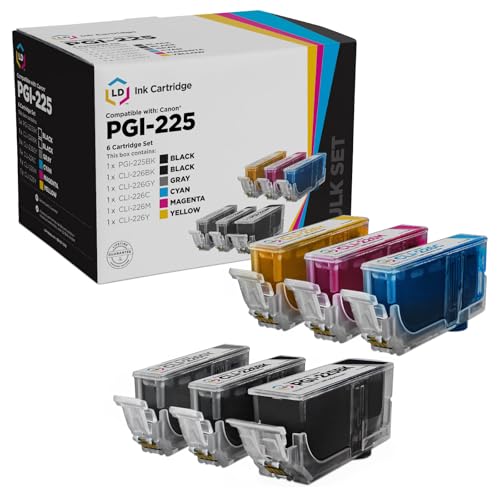 LD Products Compatible Ink Cartridge Replacements for Canon PGI-225 and CLI-226 (6-Set Pigment Black, Dye Black Gray, C, M, Y)