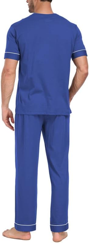 CF Mens 100% Cotton Pajamas Set Soft V-Neck Loungewear
