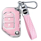 Montague Key Fob Cover for Jeep with Keychain, Premium TPU Key Case Compatible with Jeep Wrangler JL JLU Gladiator JT Rubicon Sahara Remote Smart Car Flip Key Protector（3 Buttons Pink）