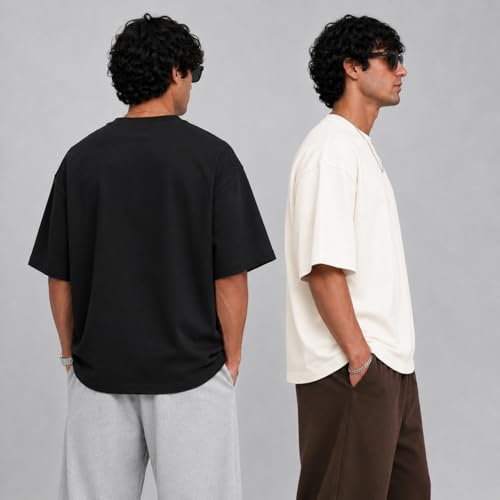 Image of Oversized T Shirt for Men Combo Pack of 2 & 3 | Heavyweight Cotton T Shirt | Drop Shoulder Baggy Loose Fit Round Neck Casual Streetwear Oversized Tshirt