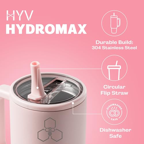 Image of HYV HydroMax 1.2 Litre Insulated Tumbler with Straw | Stainless Steel Water Bottle | Leakproof Sipper Bottle for Adults & Kids | 12H Hot & 24H Cold | Gym, Office, Travel & School Flask | Electric Pink