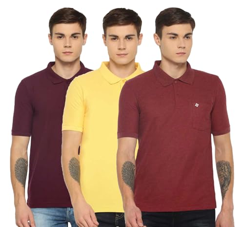 Image of Dollar Men's Pack of 1 Solid Cotton Blend Polo Neck T-Shirt
