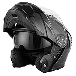 JDC Motorcycle Helmet Full Face Modular Flip Up Front - Retractable Double Visor ECE 22.06 - LYNX - Black - S