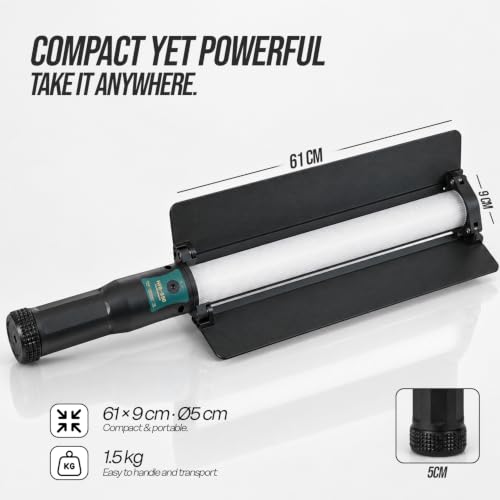 Image of HIFFIN HFB-650 30W RGB Wand Light for Video Shooting & Photography, Handheld LED Light Stick, 2700K-7500K CCT, 3800 Lumens, 100% Dimming, 11 FX Modes, App Control, 2200mAh Battery
