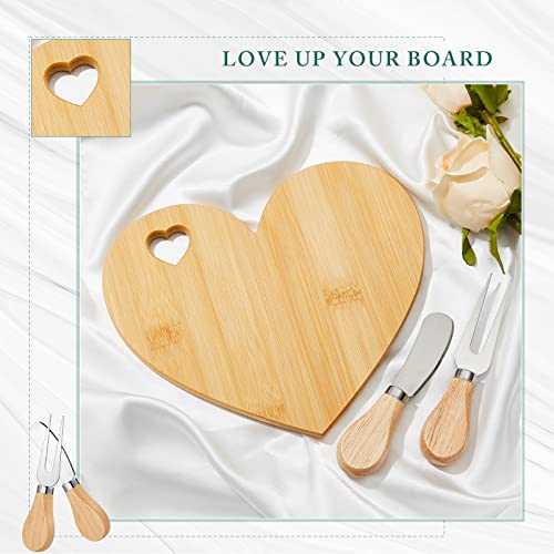 Patelai FA-PATELAI-157165 12 Set Bridal Shower Party Favor Wooden Heart Shaped Cheese Board Cheese Knives Set Thank You Tag thumb #3