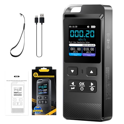 Geiger Counter Nuclear Radiation Detector, Handheld Dosimeter with Audible & Visual Alerts, Timed Monitoring for Y/X/β-Ray, Medical, Nuclear Effluent, Built-in Rechargeable Battery & Portable Design