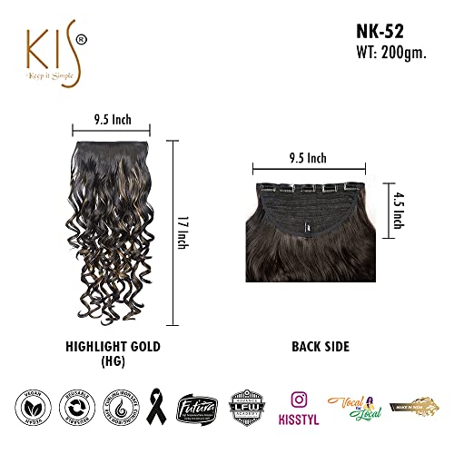 Image of KIS Synthetic Curly Hair Extensions for Women, Highlight Gold | 17 Inches, Natural, Soft Heat Resistant Hair, Thick Washable Reusable, Artificial Hair with 4 Clip-in Extension for Bridal