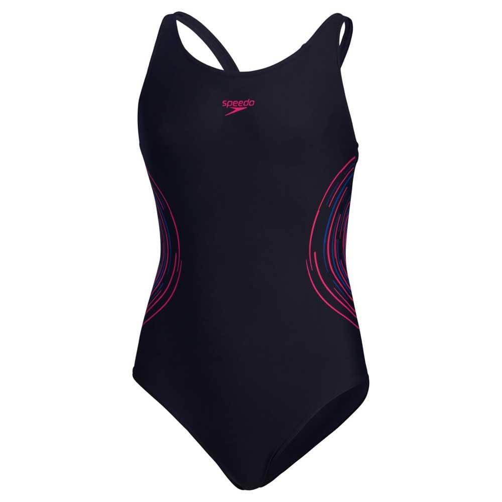 Speedo Girls Placement Muscleback Swimming Costume True Navy Electric Pink True Cobalt