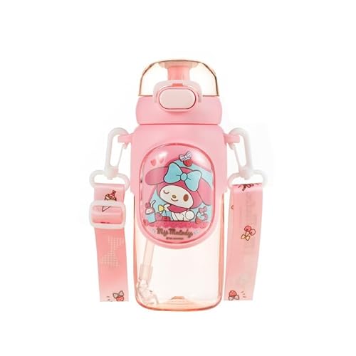 クロミ シナモロール マイメロディ ポチャッコ ボトル ストロー 飲みやすい 直飲み 子供用 水筒 可愛い 肩掛け 肩ひも調節可能 多用途 ウォーターボトル ストロー付き水筒 水ボトル (Color : マイメロディ, Size : 600ml)