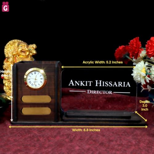 Image of Zesta Wooden Desk Organizer Pen Stand Remote Holder Card Slot | Table Accessory Office Desk Study Room | Pencil Storage Stand Stylish Workspace Decor (Custom Organiser)