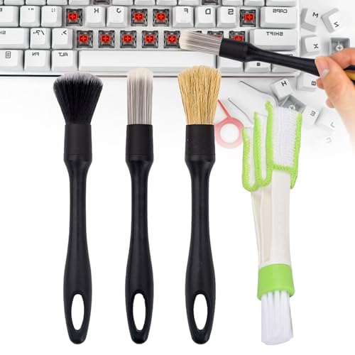 SoeUyd Juego de 4 Cepillos para Limpiar el Coche, Cepillo para Tapicería del Coche, Cepillo para Limpiar el Salpicadero, el Interior, el Exterior y Las Rejillas de Ventilación del Coche