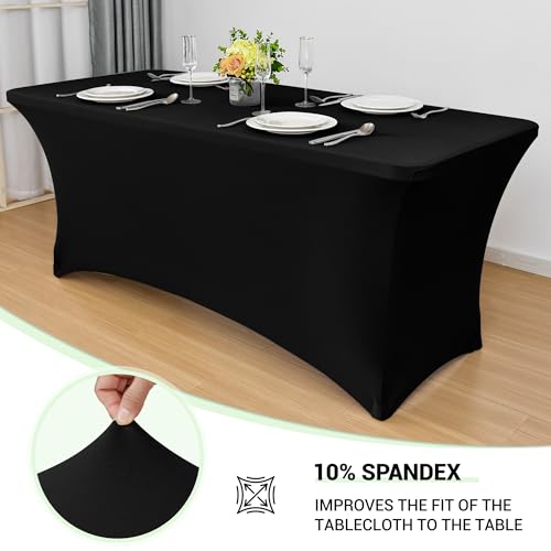 Obstal 6ft Stretch Black Spandex Table Cloth for Standard Folding Tables - 2 Pack Universal Rectangular Fitted Tablecloth Protector for Wedding, Trade Show, Vendor Stand - Image 4