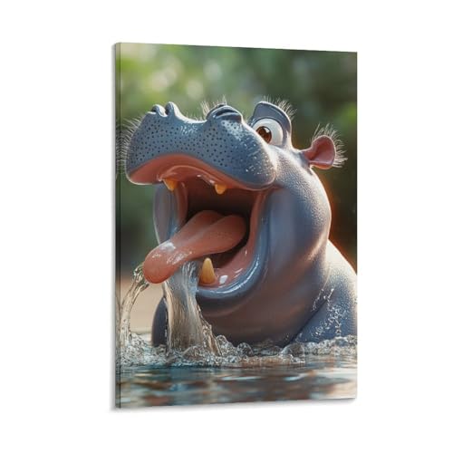 Tableau impression sur toile hippopotame BXYAFEKUD 30x45cm pour decoration murale