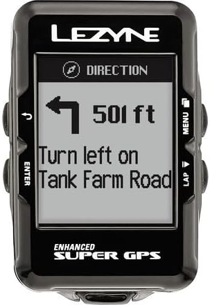 LEZYNE Enhanced Super GPS Cycling Computer displaying turn-by-turn directions