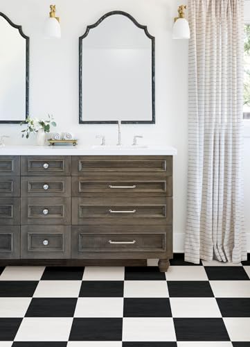 FloorPops x Chris Loves Julia 12-in by 12-in Lawrence Black Peel and Stick Floor Tiles, FP5059