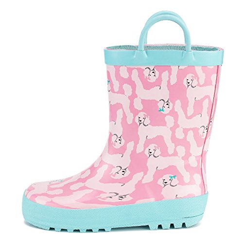 KomForme Kids Girl Boy Rain Boots, Waterproof Rubber Printed with Handles