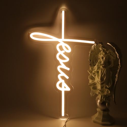 Jesus Cross Neon Sign for Church Room Wall Decor,Cross LED Neon Signs Dimmable for Wall Decor Bedroom Home Room Party Decor Wedding Christmas Easter Celebrations Gift