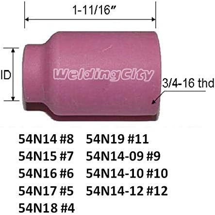 Miniatura 2 de WeldingCity Paquete de 10 vasos de cerámica con lente de gas de alúmina 54N14 (#8, 12") para soplete de soldadura TIG Serie 17, 18 y 26 de Weldcraft