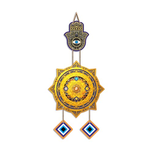 Image of Artvibes Hamsa Hand with Sacred Yantra Evil Eye Wall Hanging | Protective Nazar Battu Decor for Main Door Entrance | Positive Energy Spiritual Accent for Home and Office (WH 85138N)