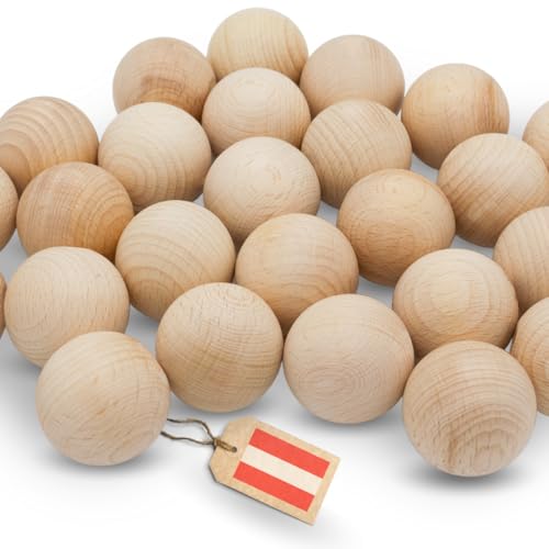 EV&reg; Holzkugeln ohne Loch - 22 St&uuml;ck 40mm Durchmesser - Made in Austria - Gro&szlig;e Holzperlen ohne Bohrung, Gedrechselt aus Hochwertigem Buchenholz