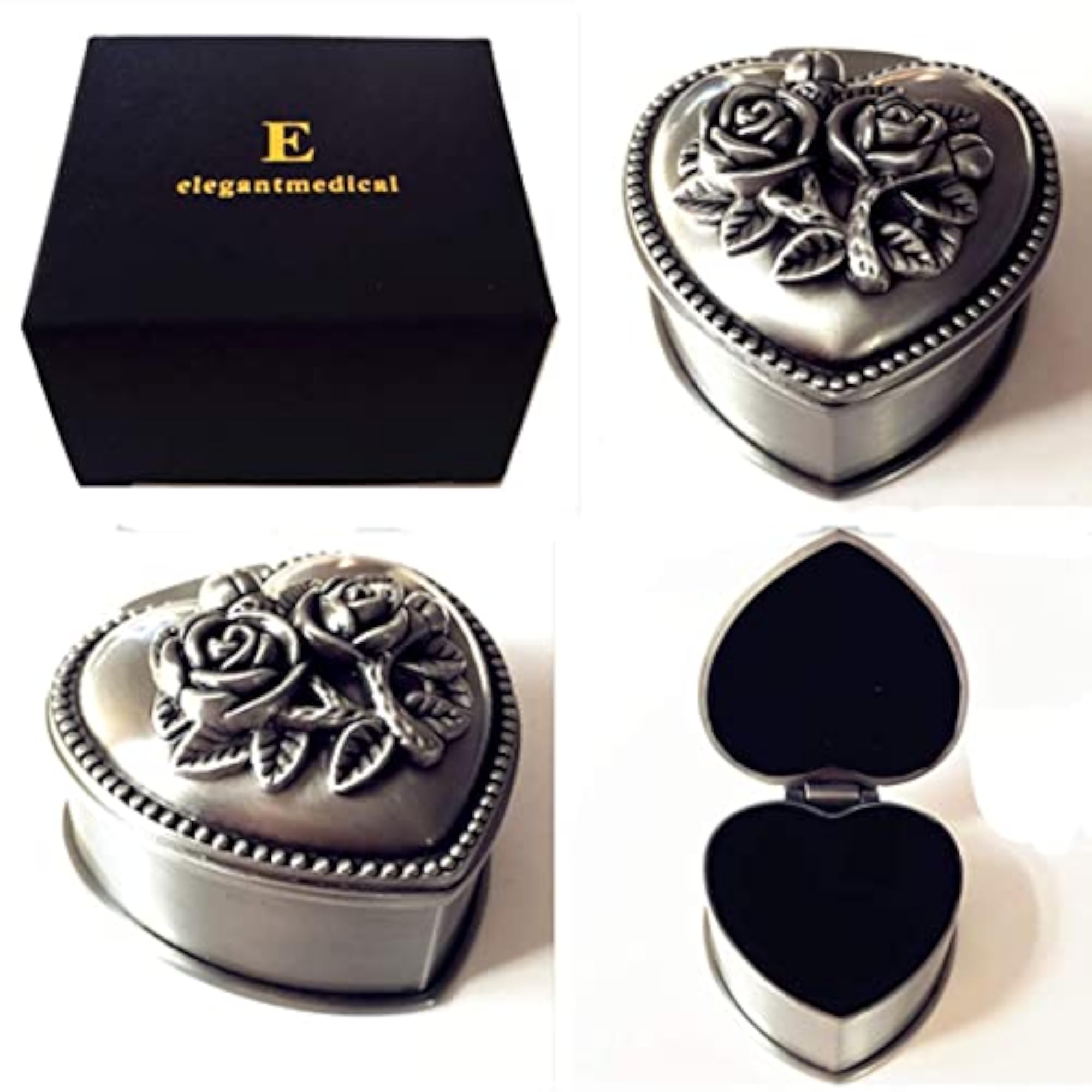 Handmade Silver Rose Beads Catholic Rosary, Gift Box