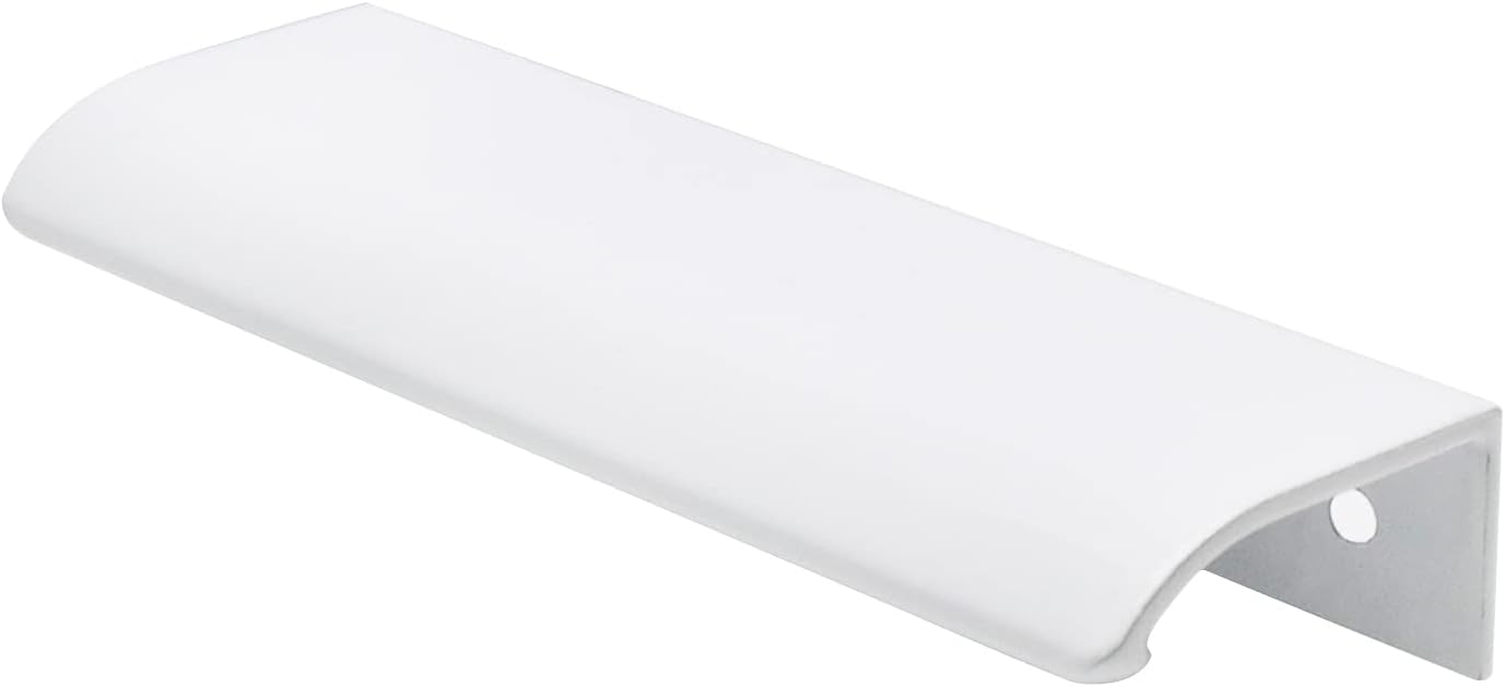 Curved Edge Pull Handles, 4.72 Inch Edge Finger Tab Handle for Caibnets Drawer Closet Door Wardrobe Cupboard, 3.78 Inch Hole Spacing, 4 Pcs White Edge Pulls