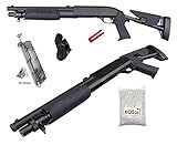 shotgun regeln AIRSOFT GUN - Die Munition wird in das Magazin (Shell) eingeführt und in die Schrottflinte eingelegt durch das repetieren wie bei einer schaffen Waffe wird die Munition in den Patronenlauf eingehführt. Die Langwaffe hat eine Sicherung welche die Waffe veriegelt, somit löst sich in diesem Moment kein Schuss, damit ist die Waffe für Anfänger und Profis geeignet.