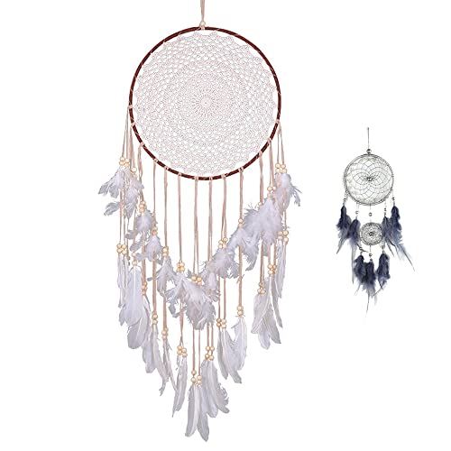 Light Brown Large Dream Catchers,Feather Home Decor Big Dreamcatcher with A Small Dream Catcher for Wedding Party Decoration(3)