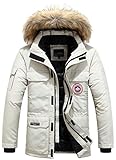  Manteau Homme Hiver Épais Outwear Blouson Sport Chaud Capuche Fourrure Militaire Parka Fausse Fourrure avec Capuche Coupe-Vent Blouson Manteau (Beige, EU Taille Medium)