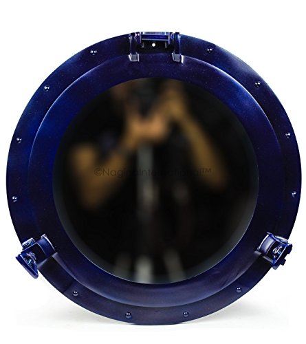 Wall Mounted Nautical Porthole Mirror & Windows | Maritime Accentual Premium Aluminum Home Decor | Nagina Internatioanl (30 Inches, Deep Blue)