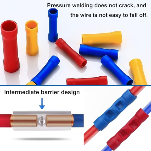 Smseace BV-R-Y-B-210 Pcs Butt Connectors 22-10Awg Butt Wire Connectors Insulated Electrical Butt Connectors Straight Wire Terminal Connectors thumb #3