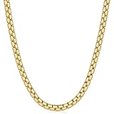 Fiusem Flat Box Chains for Men, 5mm 14K Gold Plated Stainless Steel Chain Necklace, Necklaces for Men and Women 28 Inch