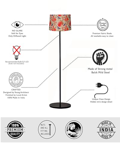 Image of Homesake Modern Floor Lamp for Living Room Traditional Farmhouse Boho Floor Lamp Mid-Century Pole Lamp with Linen Lamp Shade Modern Bohemian Corner Lamp for Living Room Bedroom Office