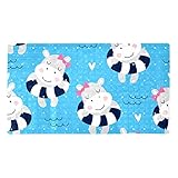 Flusspferd Mädchen, die blaues Wasser Schwimmen rutschfeste Duschmatten mit Saugnäpfen und Abflusslöchern PVC-Badezimmer-Badewannenmatte für Badezimmer 40x71CM