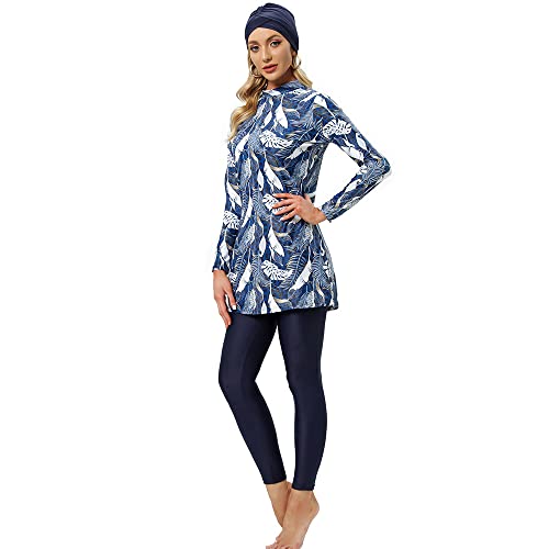 YONGSEN Women Modest Clothing Long Sleeves Sport Swimsuit Muslim Swimwear Islamic Burkinis Hijab Wear Bathing Suit (Blue, S)