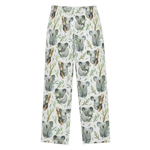 Koala and Leaves Print Boys Long Pants Soft Trousers Elastic Waist Kids Lounge Bottoms with Pockets S-XL