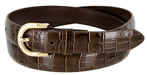 Women s Skinny Alligator Embossed Leather Casual Dress Belt with Buckle 7035 (Brown, Medium)