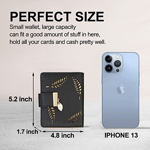 Vodiu Women's Short Purse Leather Medium Wallet Leaf Bifold Card Coin Holder Small Purses Buckle Zipper Clutch #TOP3