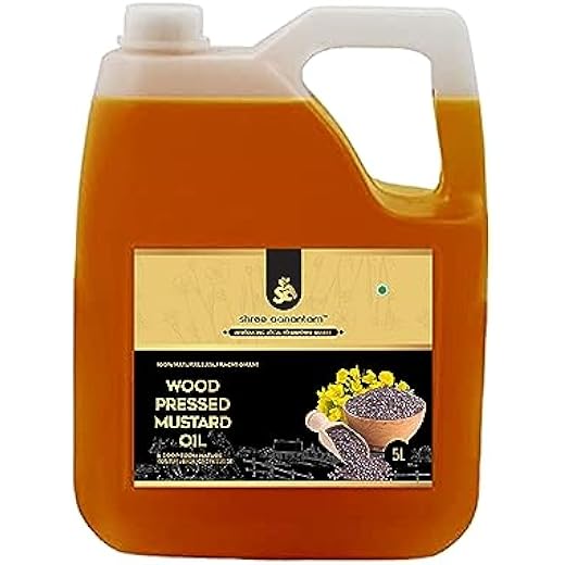 Shree Aanantam Kachi Ghani Cold Pressed Mustard Oil - 5L | 100% Pure & Natural | Unrefined, Non-GMO | Rich in Omega-3 & Antioxidants | Ideal for Cooking, Hair, & Skin Care | No Additives or Preservatives