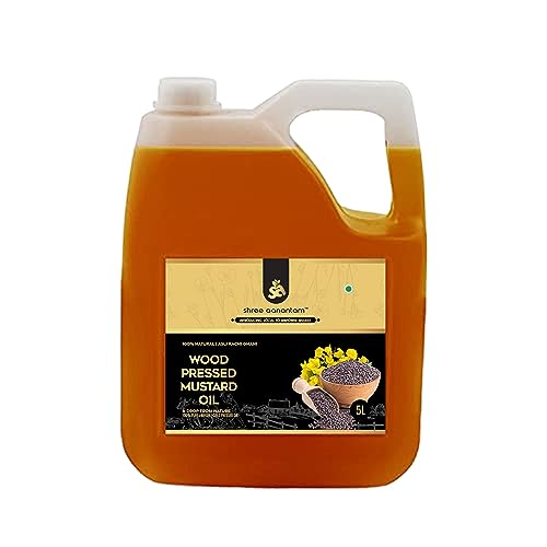 Shree Aanantam Kachi Ghani Cold Pressed Mustard Oil - 5L | 100% Pure & Natural | Unrefined, Non-GMO | Rich in Omega-3 & Antioxidants | Ideal for Cooking, Hair, & Skin Care | No Additives or Preservatives